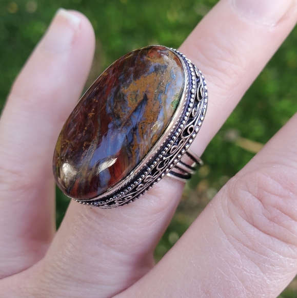 New Oversized Seam Agate 925 Silver Statement Ring. - Picture 8 of 16